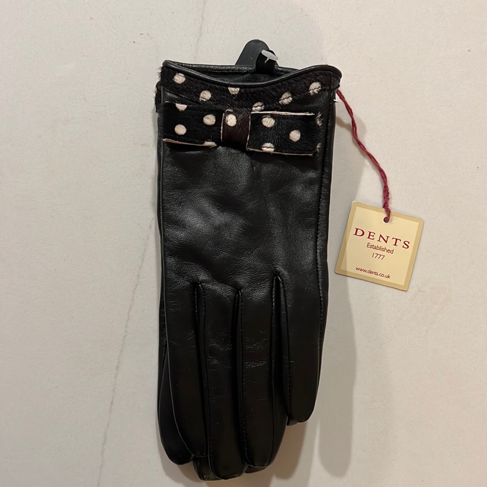 Dents leather gloves with polka dots and bow